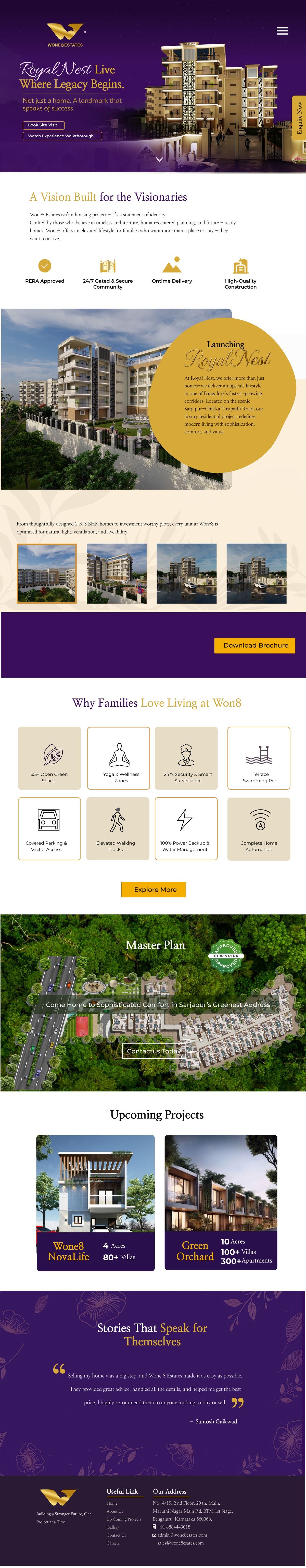 Wone8 Estates Royal Nest website — full homepage screenshot
